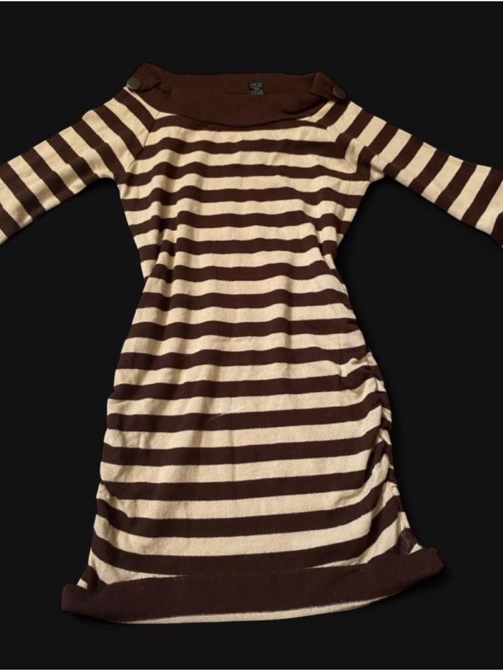 579 Vintage Striped Long-Sleeve Knit Dress in Brown & Cream